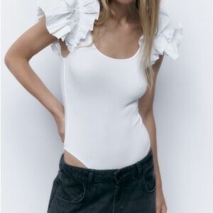 Zara White Ruffled Sleeve Bodysuit